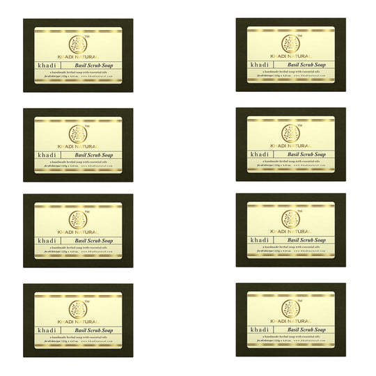 Khadi Natural Herbal Basil Scrub Soap Combo Pack Of 8 – 125gm Each - Buy from Indicrest