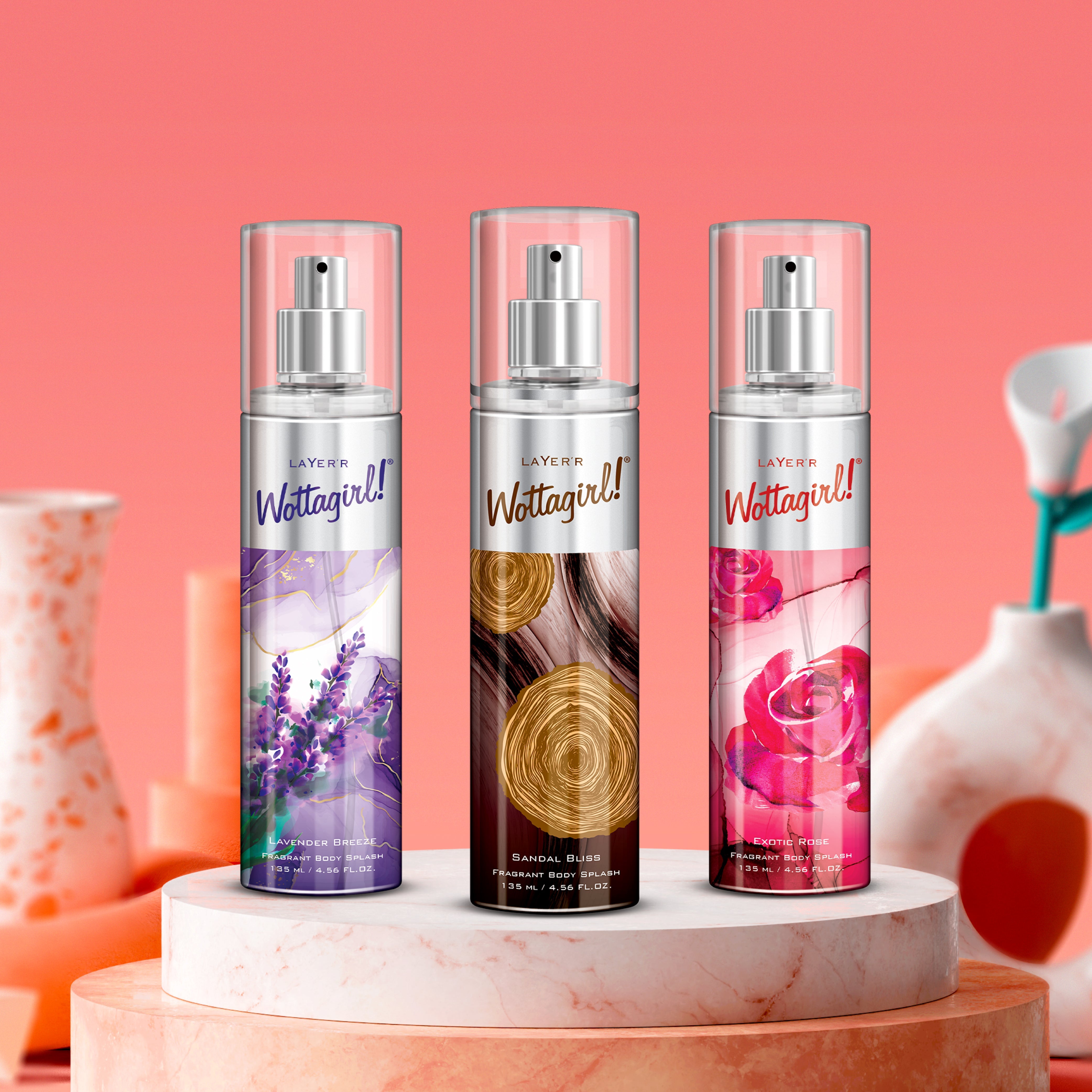 Wottagirl LAVENDER, ROSE & SANDAL (Pack of 3, 135ml EACH)  - Buy from Indicrest