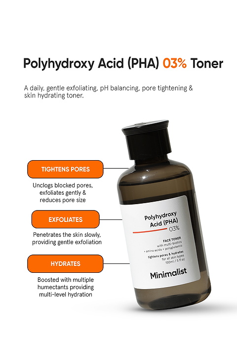 Minimalist Polyhydroxy Acid (PHA) 3% Face Toner For Tightens Pores, Exfoliates, Hydrates &amp; Rebalances Skin Microbiome, 150ml - Image 2 - Buy from Indicrest
