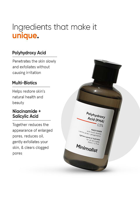 Minimalist Polyhydroxy Acid (PHA) 3% Face Toner For Tightens Pores, Exfoliates, Hydrates &amp; Rebalances Skin Microbiome, 150ml - Image 4 - Buy from Indicrest