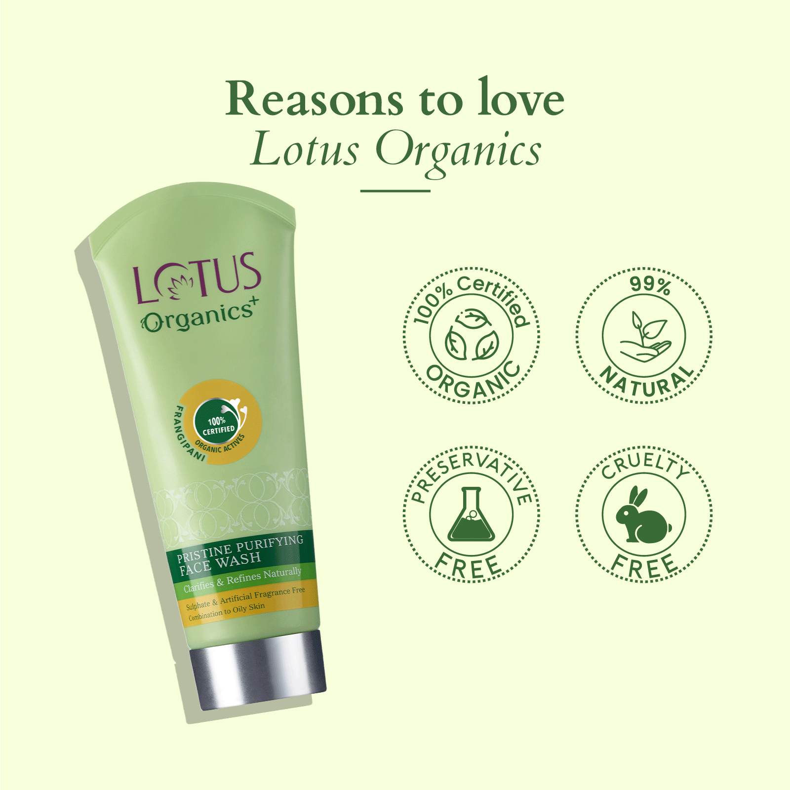 Lotus Herbals Organics+ Pristine Purifying Face Wash, 100g