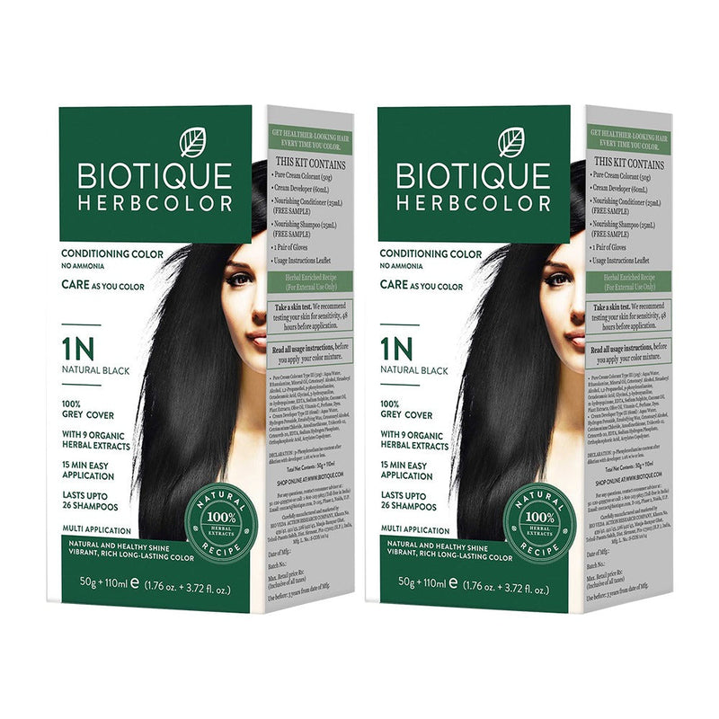Biotique Herbcolor 1N Natural Black, 50g + 110ml (Pack of 2) - Buy from Indicrest