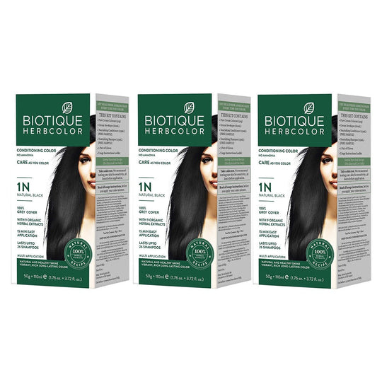 Biotique Pack of 3 Herbcolor 1N Natural Black 50g + 110ml - Buy from Indicrest
