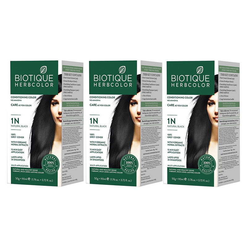 Biotique Pack of 3 Herbcolor 1N Natural Black 50g + 110ml - Buy from Indicrest