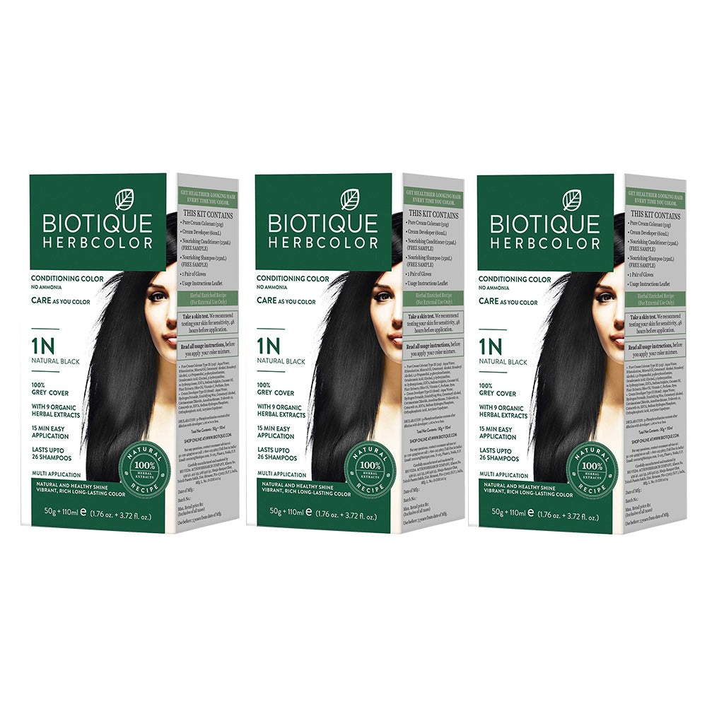Biotique Herbcolor 1N Natural Black, 50g + 110ml (Pack of 3) - Buy from Indicrest