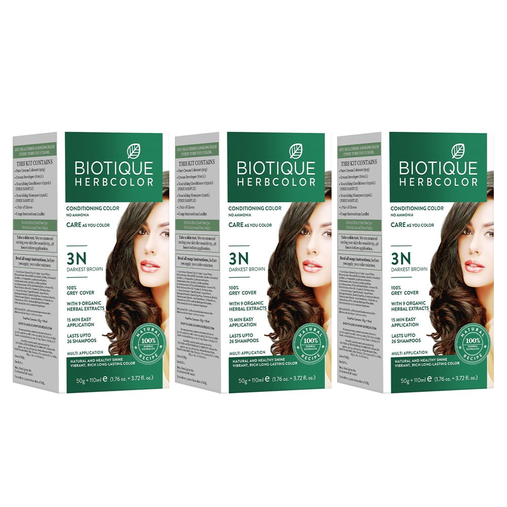 Biotique Pack of 3 Herbcolor 3N Darkest Brown, 50g +110ml - Buy from Indicrest