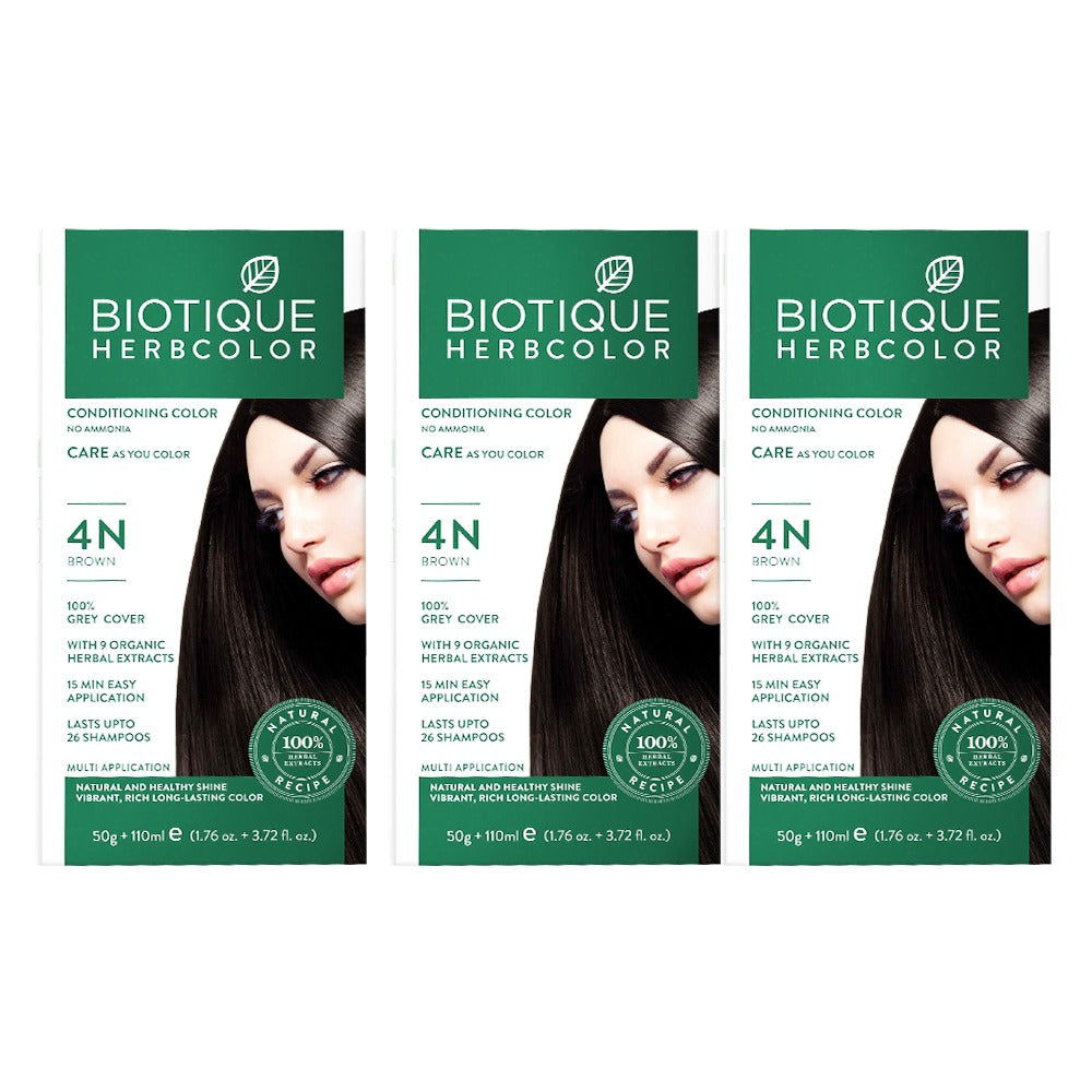 Biotique Pack of 3 Herbcolor 4N Brown, 50g +110ml - Buy from Indicrest