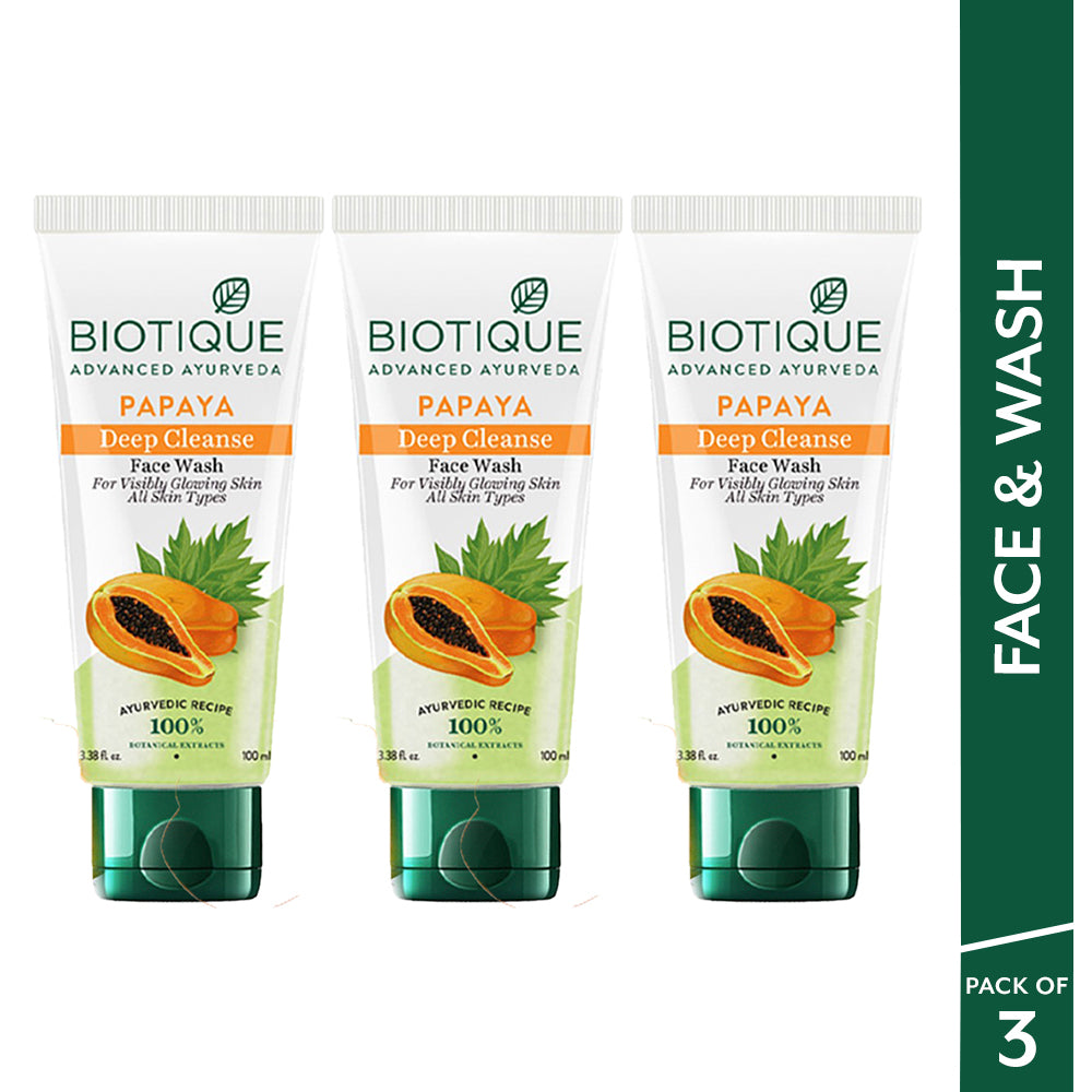 Biotique Papaya Deep Cleanse Face Wash - Pack of 3, 100ml - Buy from Indicrest