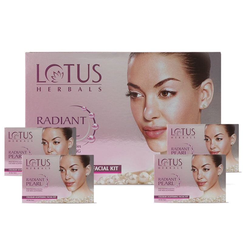 Lotus Herbals Radiant Pearl Cellular Lightening Salon Grade 4 Facial Kit, 4N X 37g