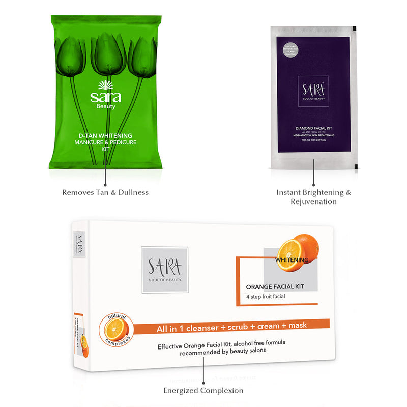 SARA Dtan Pedicure Manicure Kit with Diamond and Orange Facial Kit Combo - Buy from Indicrest