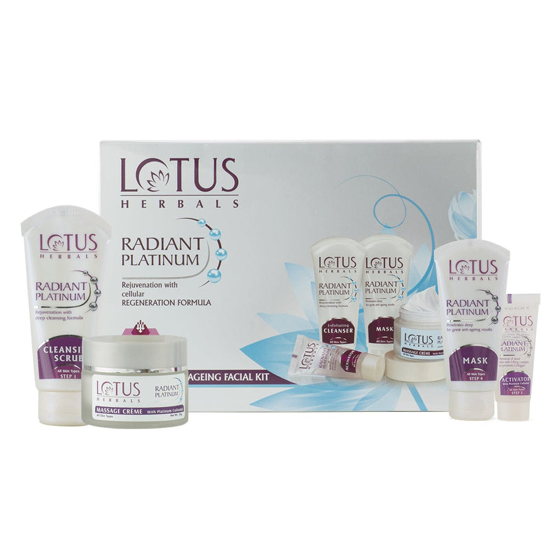 Lotus Herbals Radiant Platinum Cellular Anti-Ageing Salon Grade Facial Kit, 170g