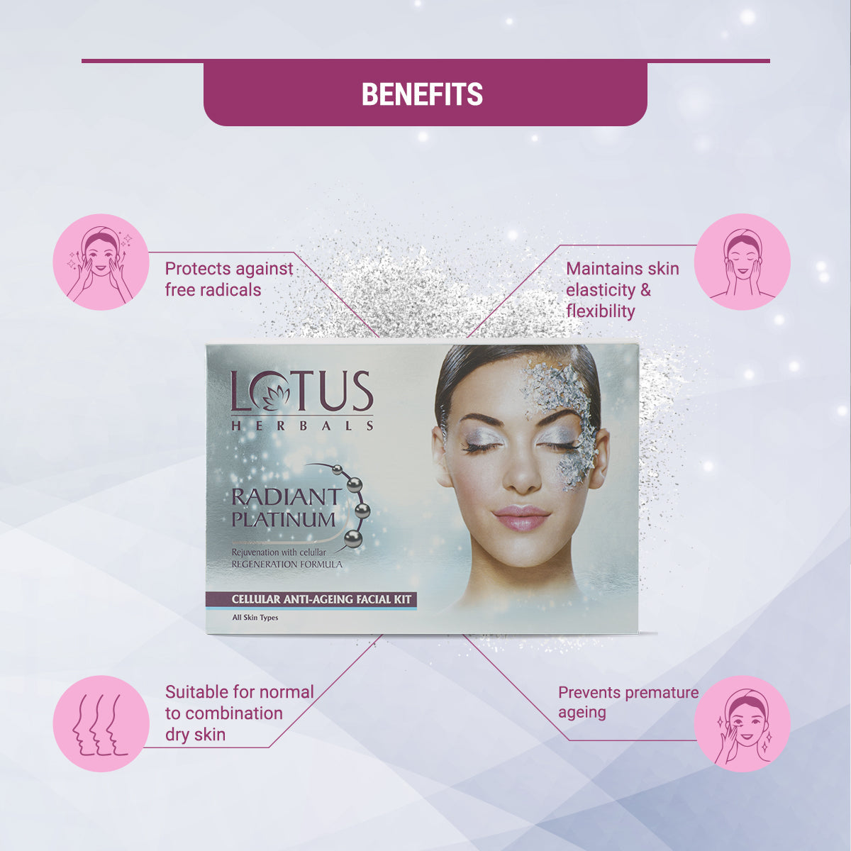 Lotus Herbals Radiant Platinum Cellular Anti-Ageing Salon Grade Single Facial Kit, 37g