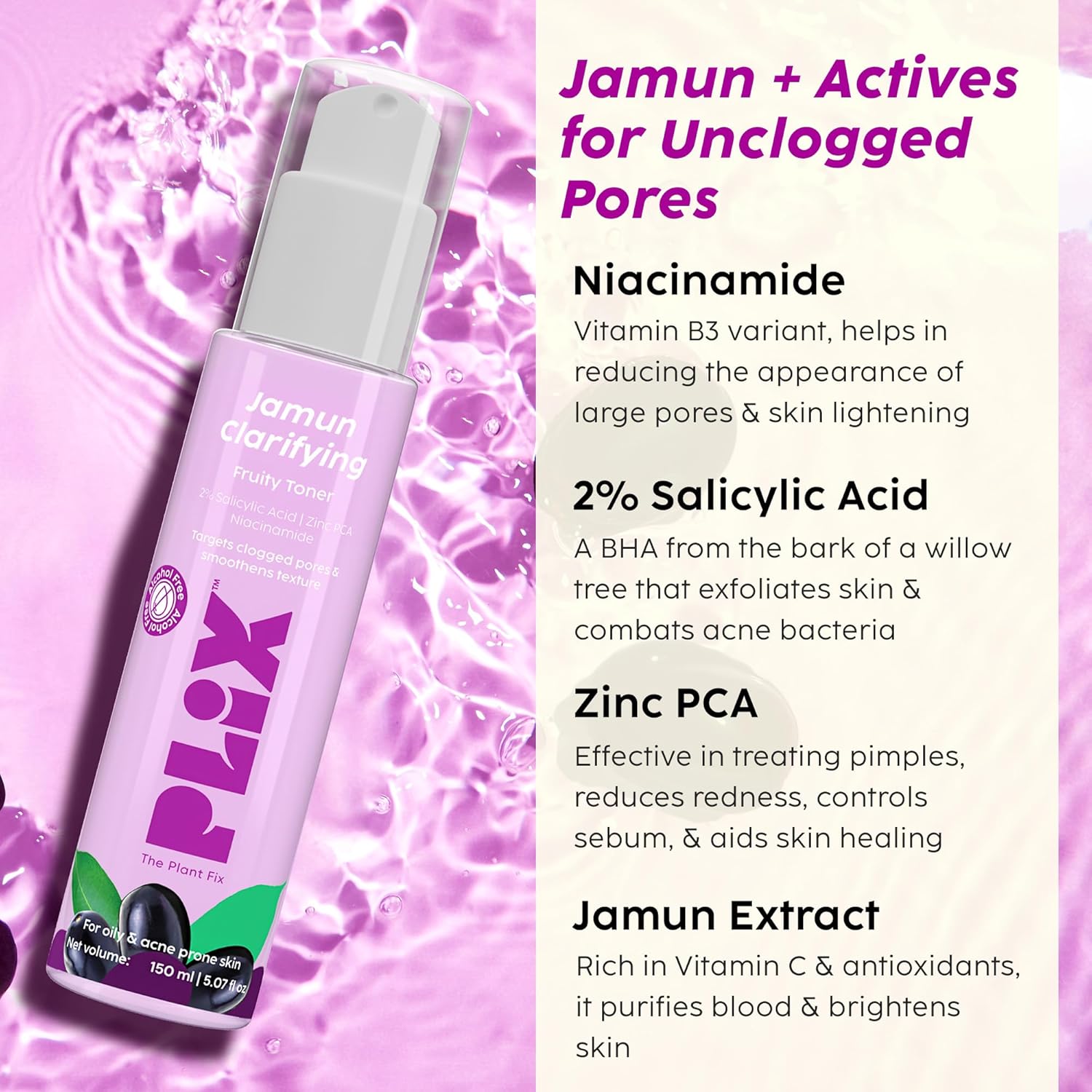 Plix Jamun Clarifying Fruity Toner for Pore Refining & Reducing Acne, 150ml