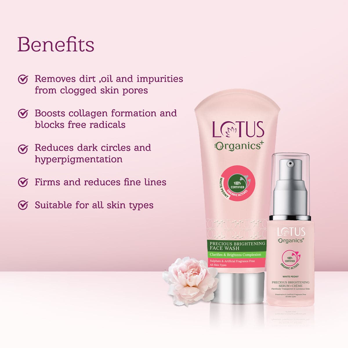 Lotus Herbals Precious Brightening Facewash & Serum-Creme collection, PB Face Wash 100g PB serum 30ml
