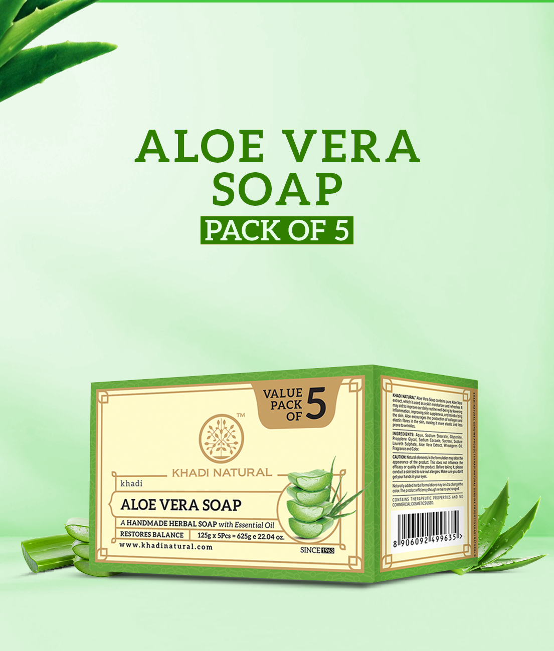 Khadi Natural Aloe Vera Soap Combo Pack Of 5 – 125gm Each - Image 8 - Buy from Indicrest