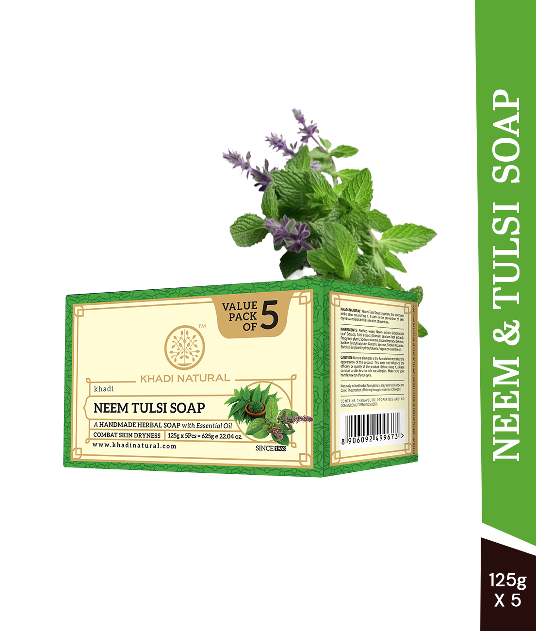 Khadi Natural Herbal Neem Tulsi Soap Combo Pack Of 5 – 125gm Each - Image 7 - Buy from Indicrest