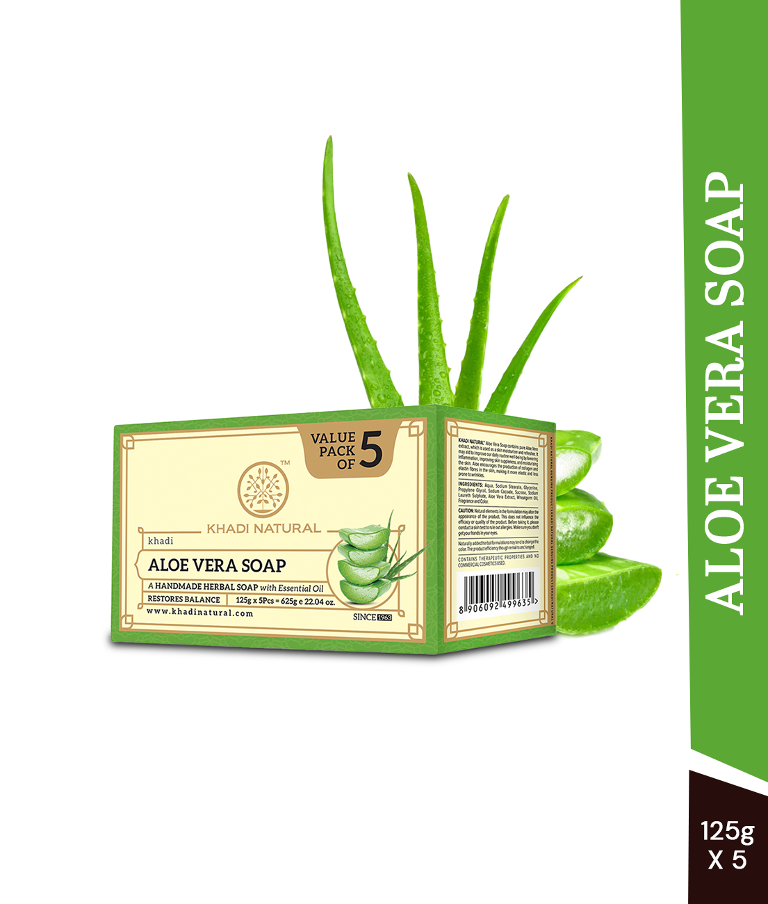 Khadi Natural Aloe Vera Soap Combo Pack Of 5 – 125gm Each - Image 7 - Buy from Indicrest