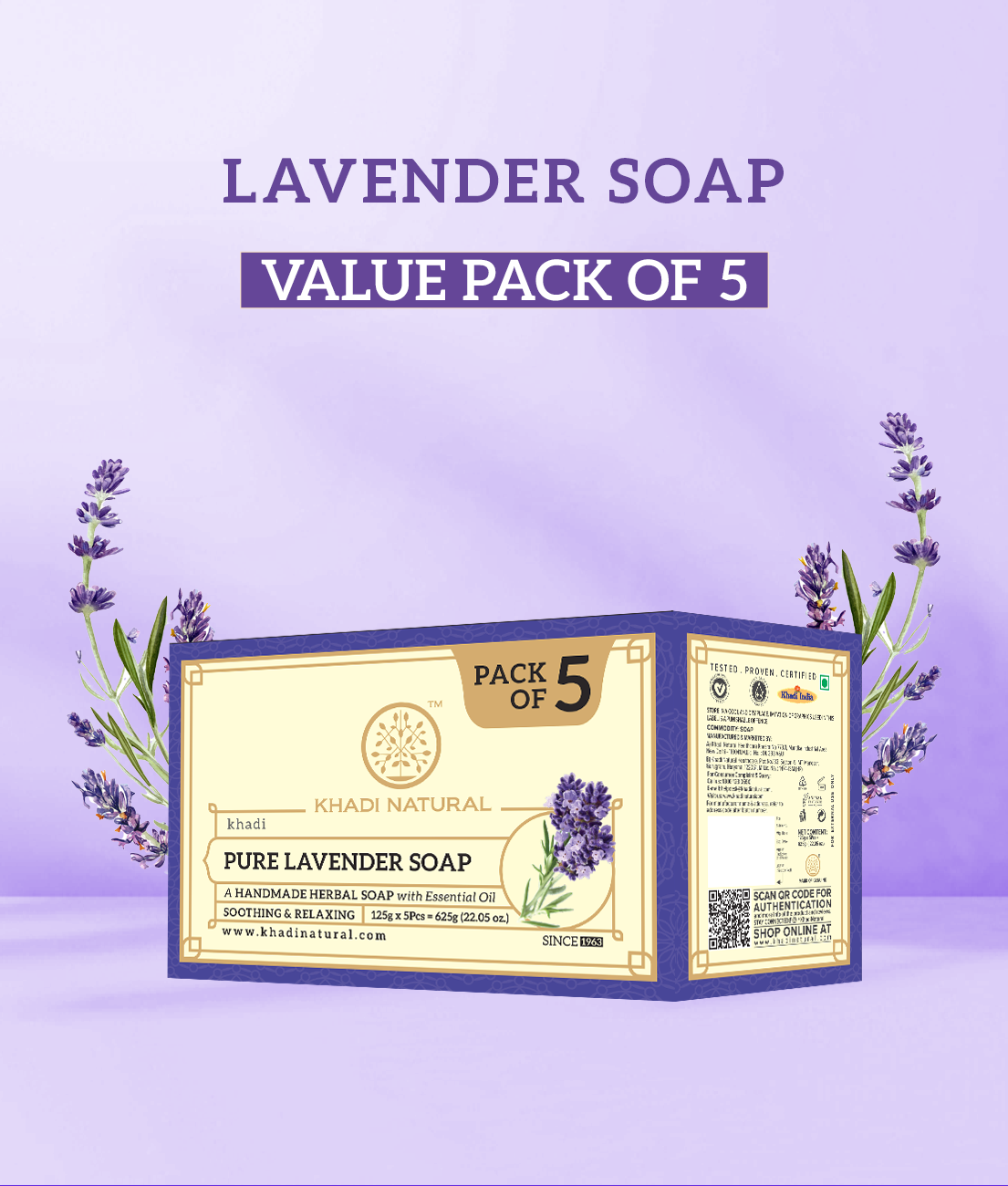 Khadi Natural Herbal Pure Lavender Soap Combo Pack Of 5 – 125gm Each - Image 7 - Buy from Indicrest