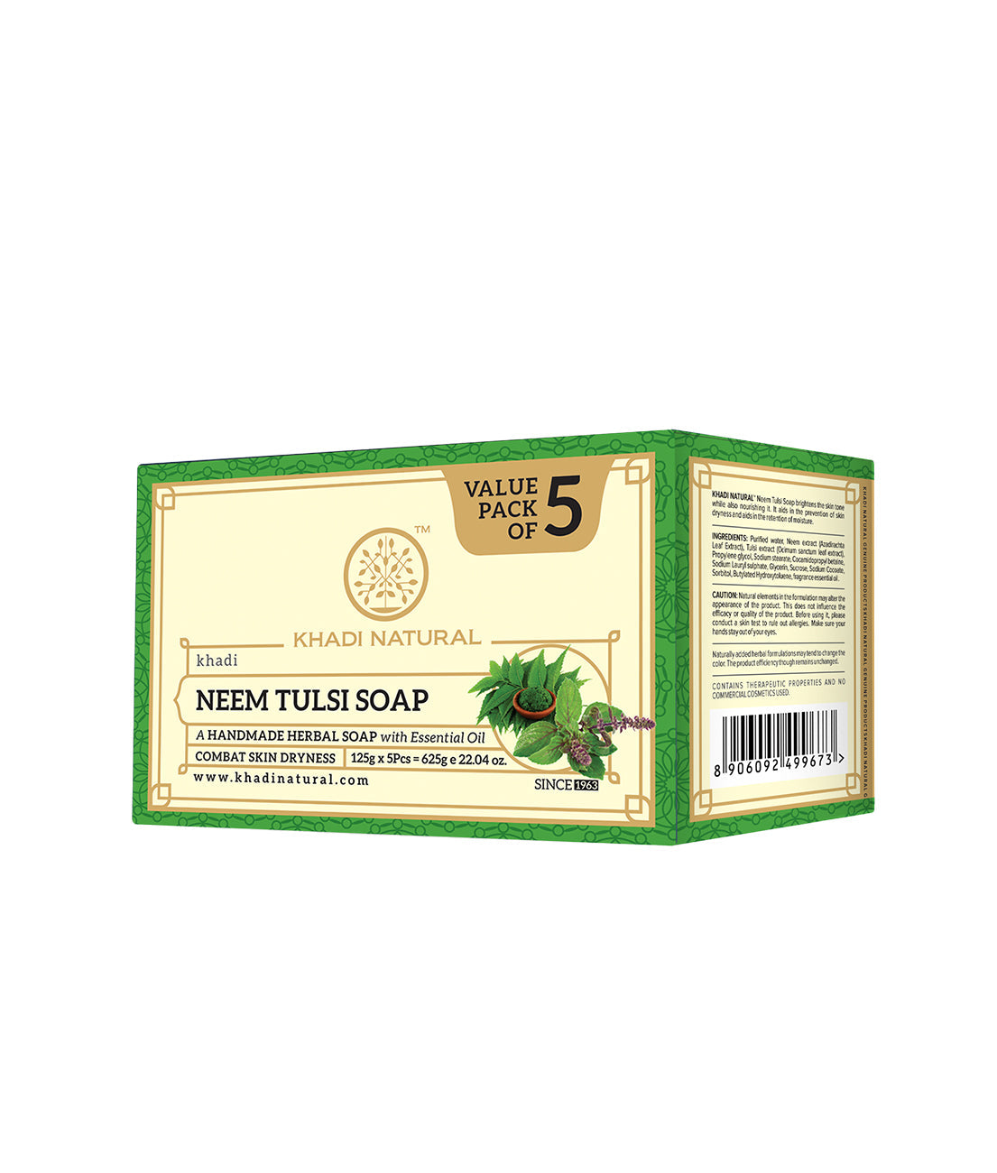 Khadi Natural Herbal Neem Tulsi Soap Combo Pack Of 5 – 125gm Each - Buy from Indicrest