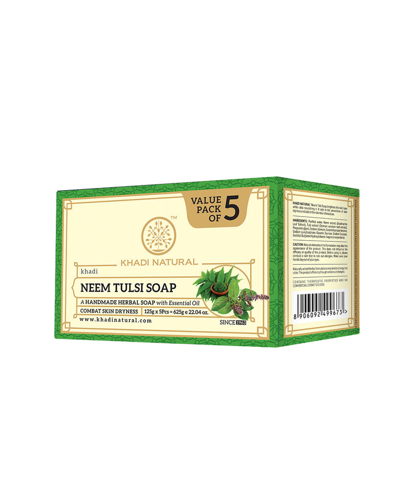 Khadi Natural Herbal Neem Tulsi Soap Combo Pack Of 5 – 125gm Each - Buy from Indicrest