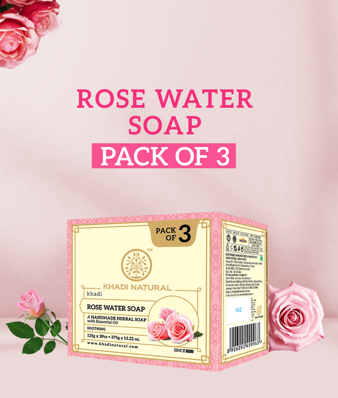 Khadi Natural Rosewater Soap Combo Pack Of 3 – 125gm Each - Image 8 - Buy from Indicrest