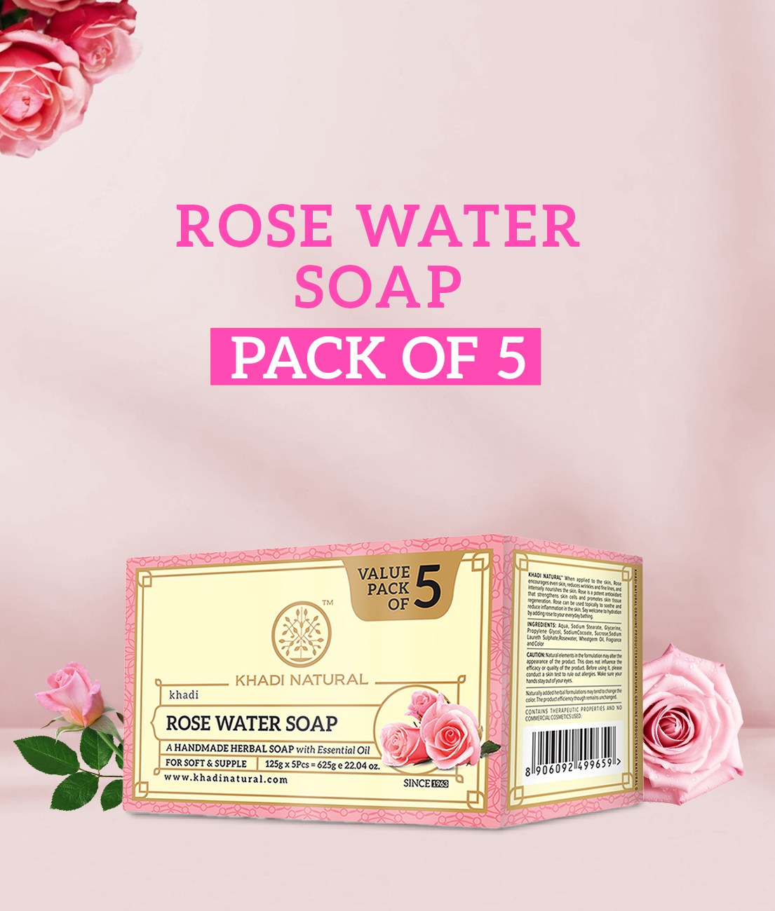 Khadi Natural Rosewater Soap Combo Pack Of 5 – 125gm Each - Image 8 - Buy from Indicrest