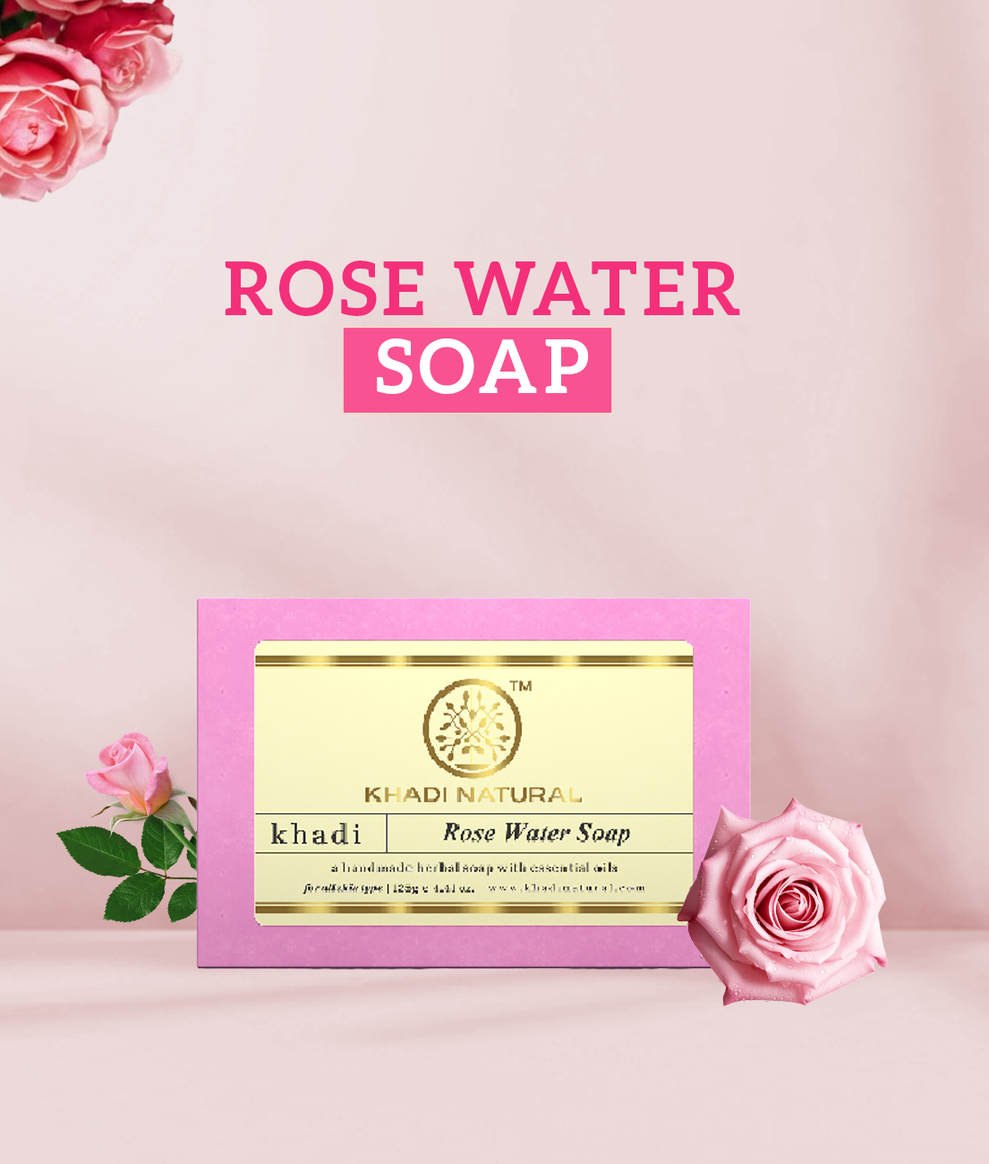 Khadi Natural Herbal Rose Water Soap - 125gm - Image 8 - Buy from Indicrest