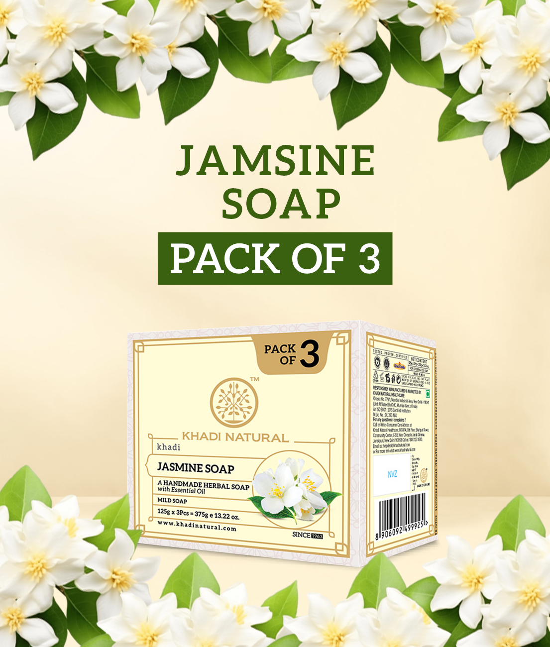 Khadi Natural Herbal Jasmine Soap Combo Pack Of 3 – 125gm Each - Image 8 - Buy from Indicrest