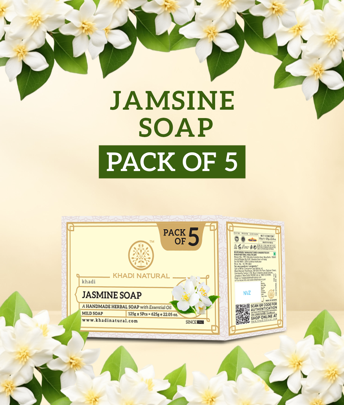 Khadi Natural Herbal Jasmine Soap Combo Pack Of 5 – 125gm Each - Image 8 - Buy from Indicrest