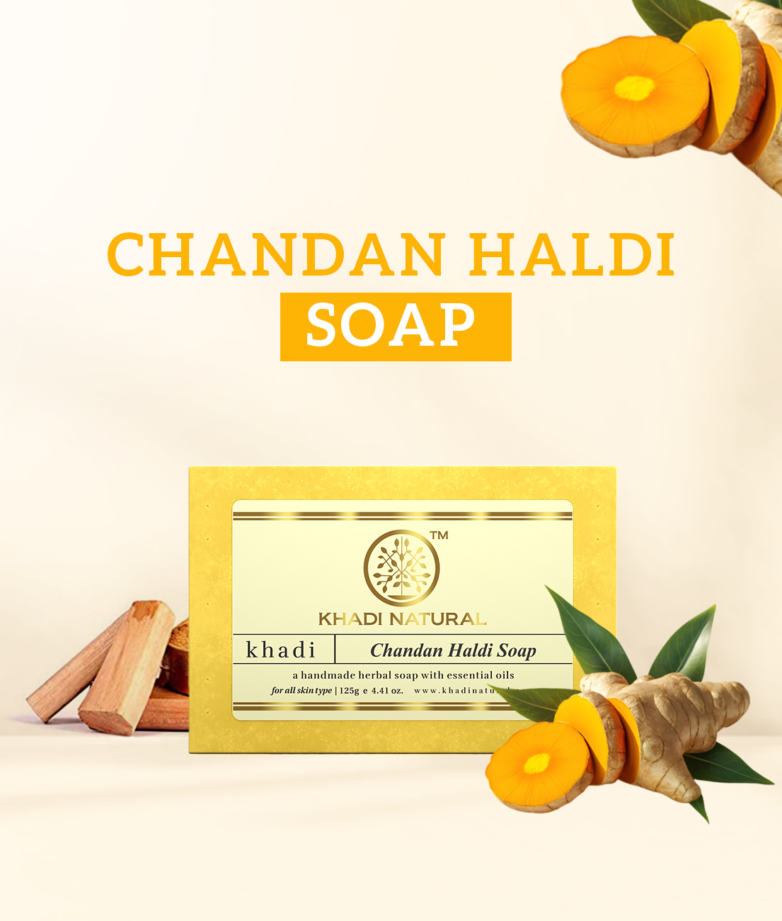 Khadi Natural Chandan Haldi Soap - 125gm - Image 8 - Buy from Indicrest