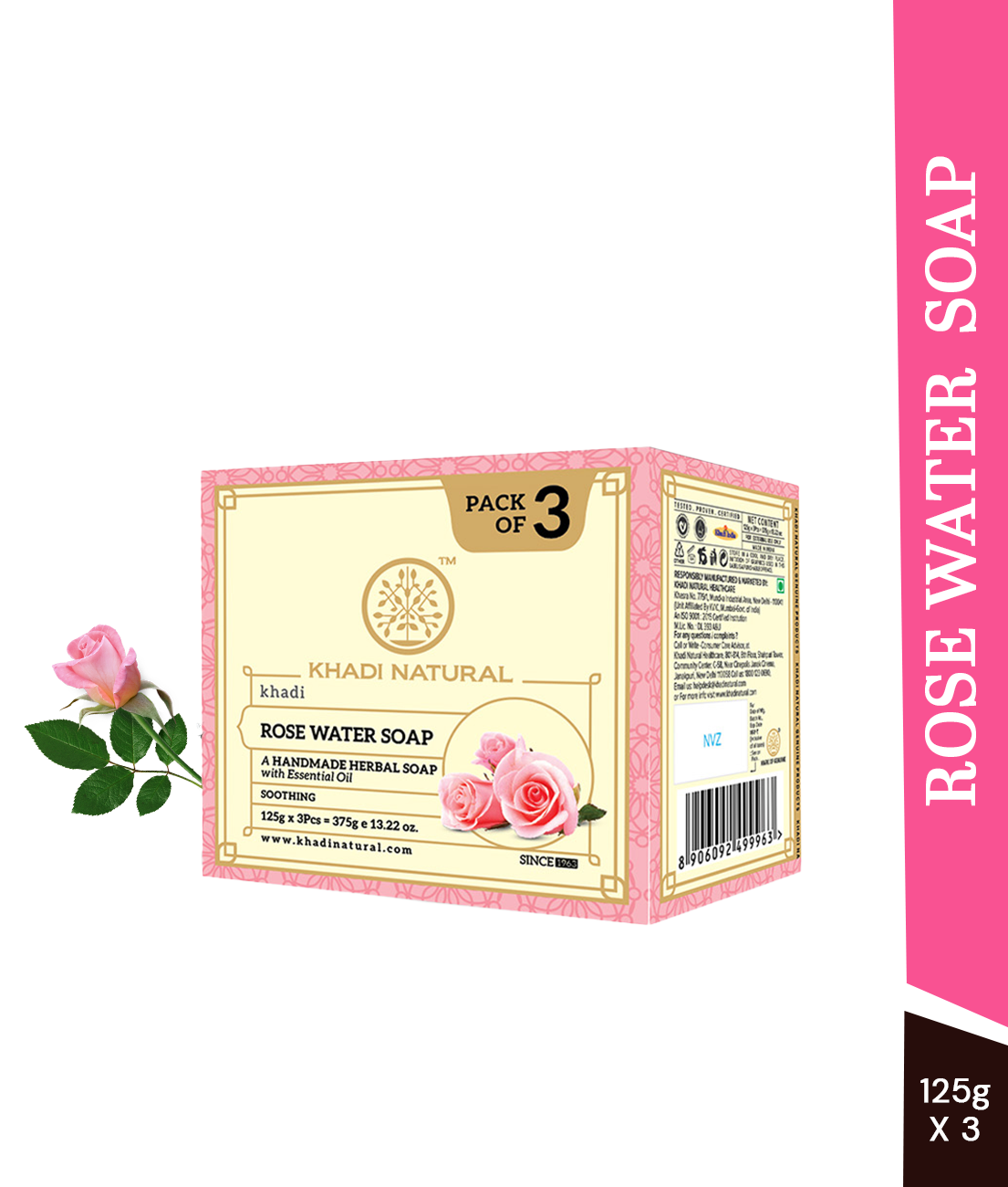 Khadi Natural Rosewater Soap Combo Pack Of 3 – 125gm Each - Image 6 - Buy from Indicrest