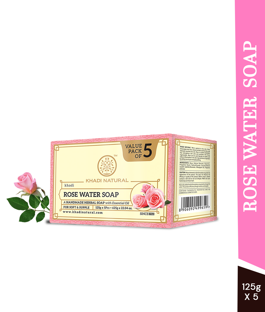 Khadi Natural Rosewater Soap Combo Pack Of 5 – 125gm Each - Image 7 - Buy from Indicrest