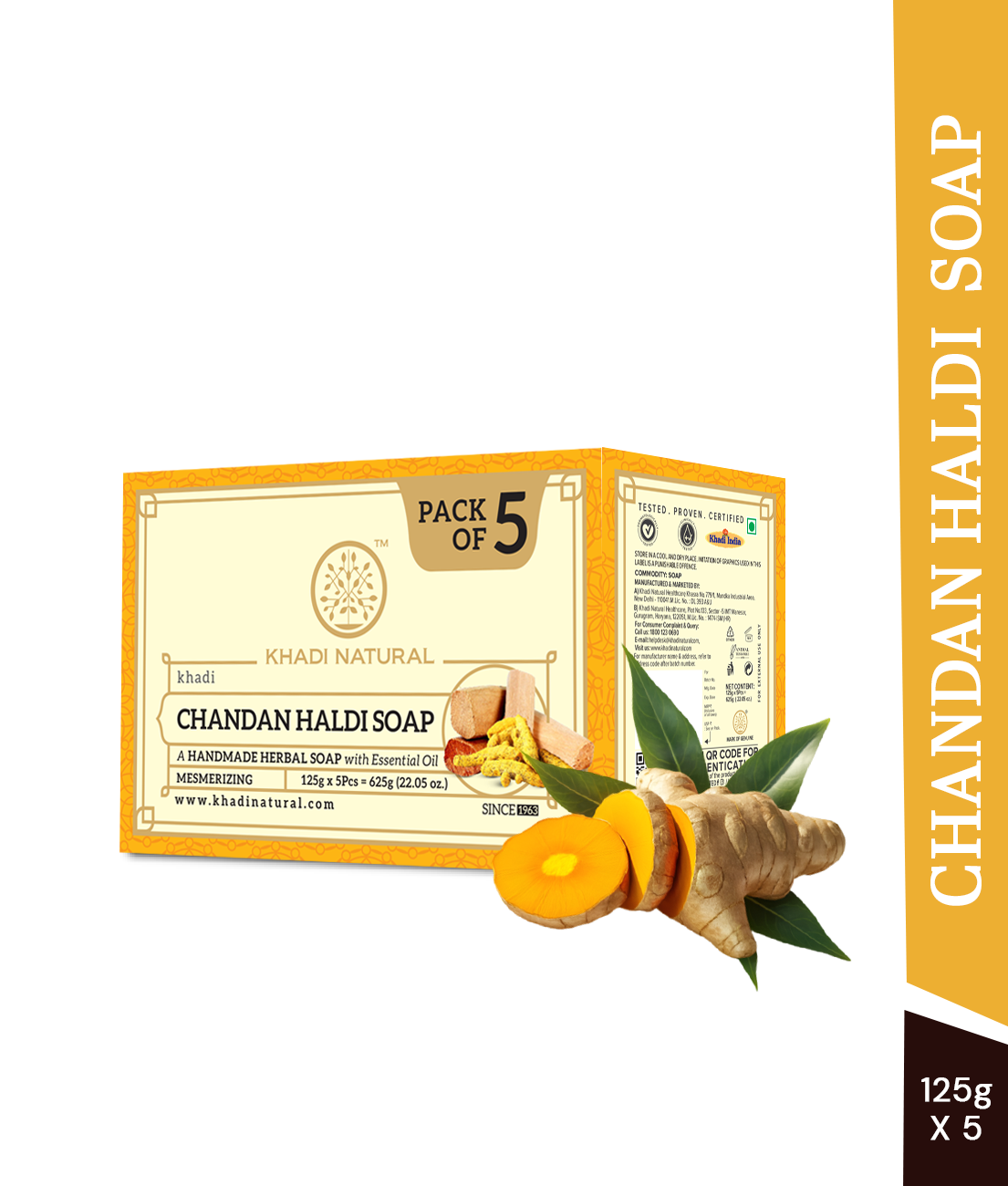 Khadi Natural Chandan Haldi Soap Combo Value Pack of 5 - 125gm Each - Image 6 - Buy from Indicrest