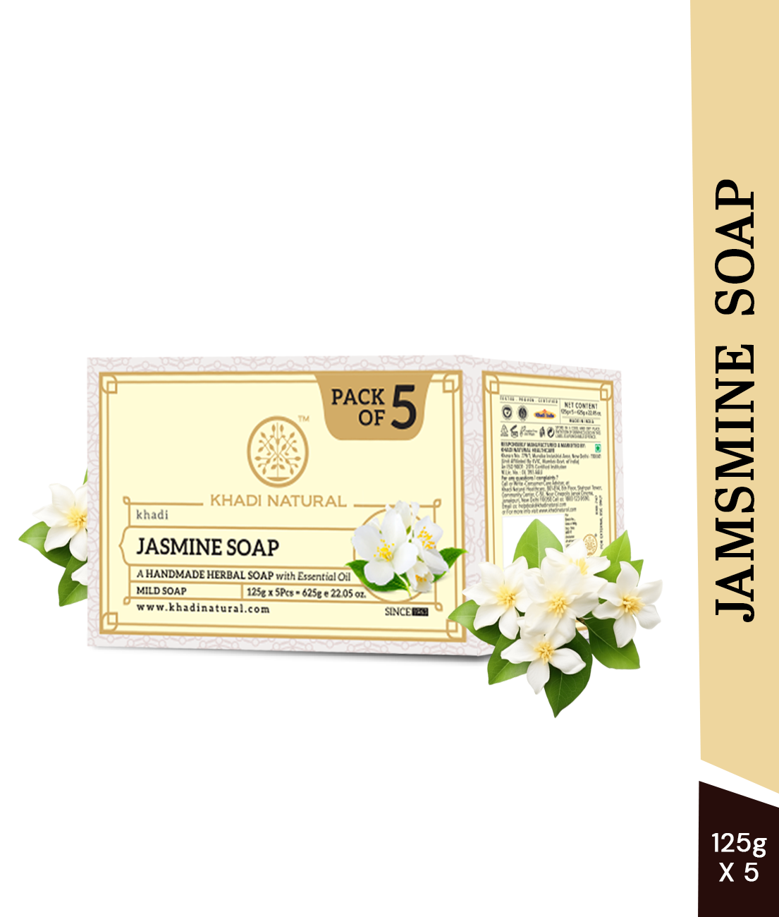 Khadi Natural Herbal Jasmine Soap Combo Pack Of 5 – 125gm Each - Image 7 - Buy from Indicrest