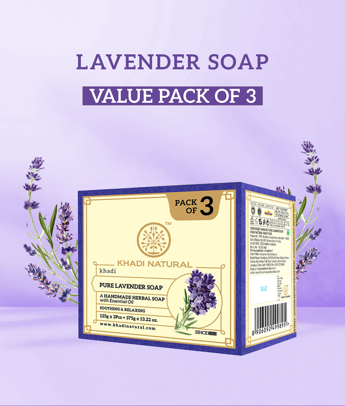 Khadi Natural Herbal Pure Lavender Soap Combo Pack Of 3 – 125gm Each - Image 7 - Buy from Indicrest