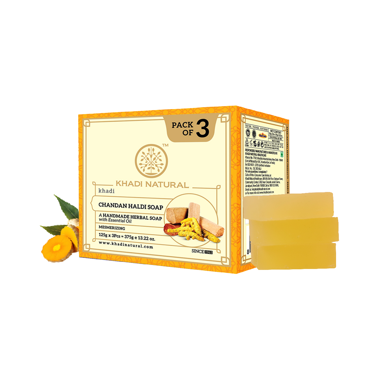 Khadi Natural Herbal Chandan Haldi Soap Combo Pack Of 3 – 125gm Each - Image 7 - Buy from Indicrest