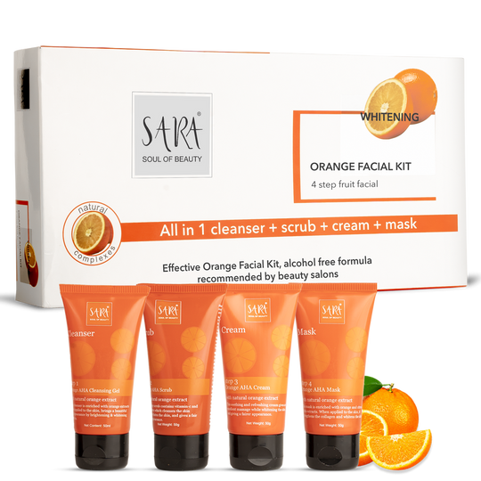 Sara Orange Facial Kit Perfect Glow Booster and Prevent Acne, All In 1- Cleanser, Scrub, Cream And Mask, All Skin Types, Facial Kit For Women and Men, 4 X 50g - Buy from Indicrest