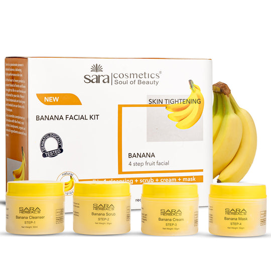 Sara Banana Facial Kit, For Brightening And Nourishing Skin, All in 1 ( cleansing + scrub + cream + mask ), Suitable for All Skin Type, 4 X 50g - Buy from Indicrest