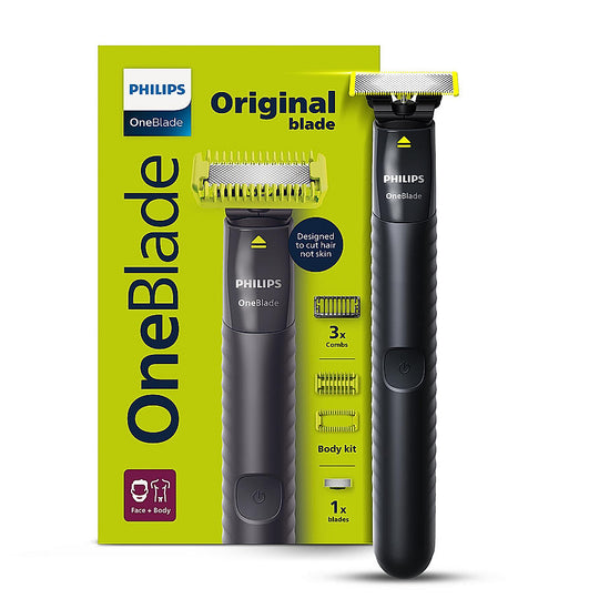 Philips OneBlade - Hybrid Trimmer & RazorI Face + Body I No Cuts Grooming for Private Parts I Best Zero Trim for Face and Body I Includes - 2 Blades, 2 body Comb & 3 Trim combs I QP1624/10 Buy at Indicrest