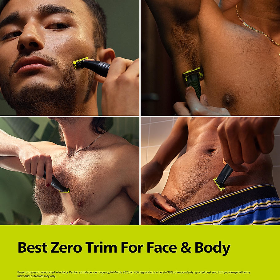 Philips OneBlade - Hybrid Trimmer & RazorI Face + Body I No Cuts Grooming for Private Parts I Best Zero Trim for Face and Body I Includes - 2 Blades, 2 body Comb & 3 Trim combs I QP1624/10