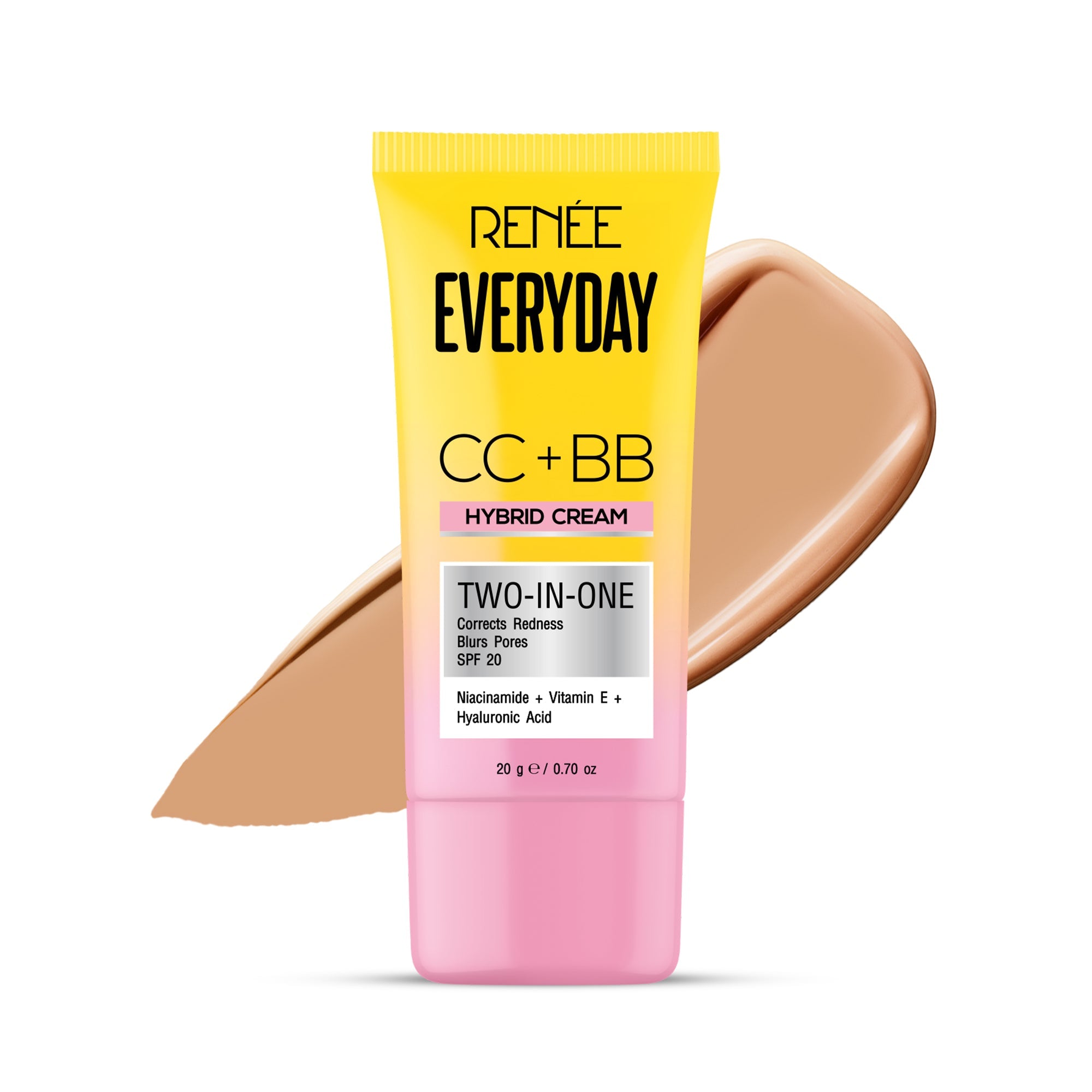 RENEE Everyday CC + BB Hybrid Cream With SPF 20, Hot Coffee, 20g