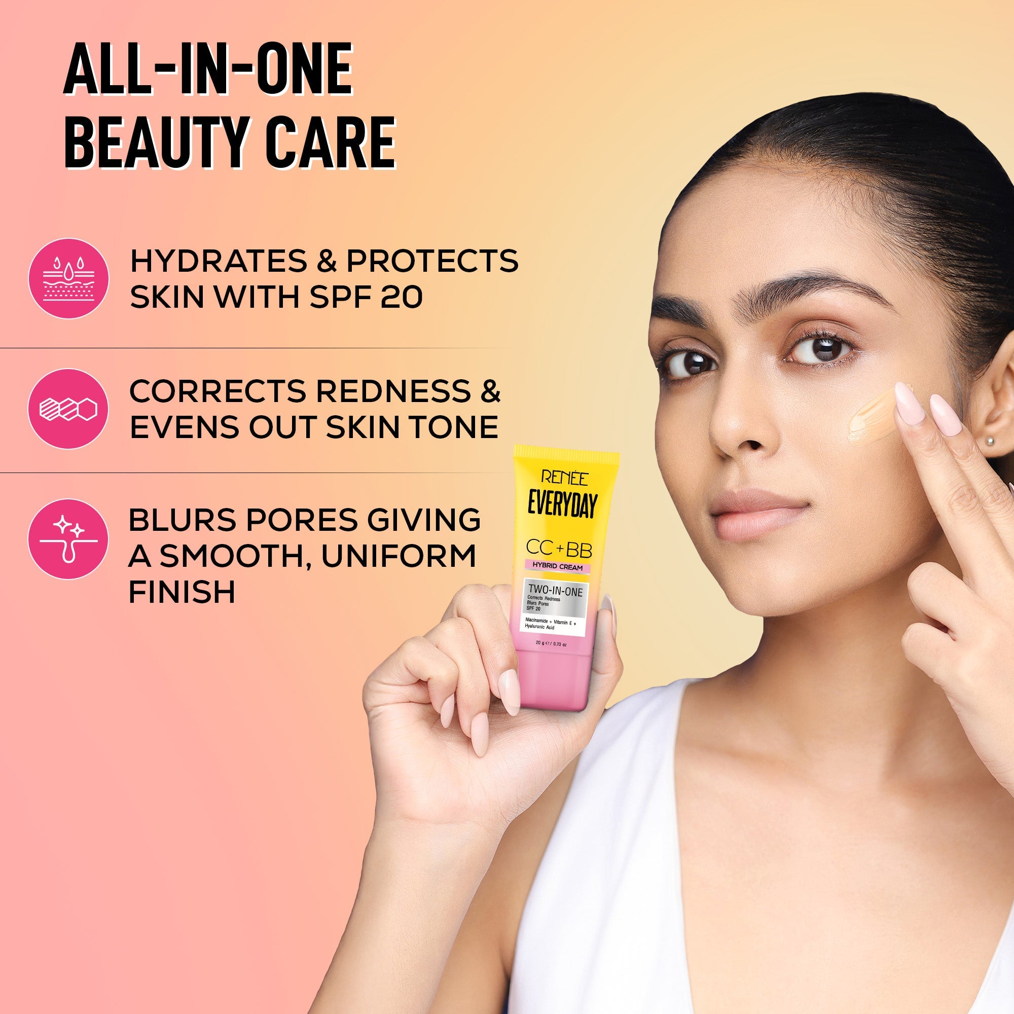 RENEE Everyday CC + BB Hybrid Cream With SPF 20, Hot Coffee, 20g