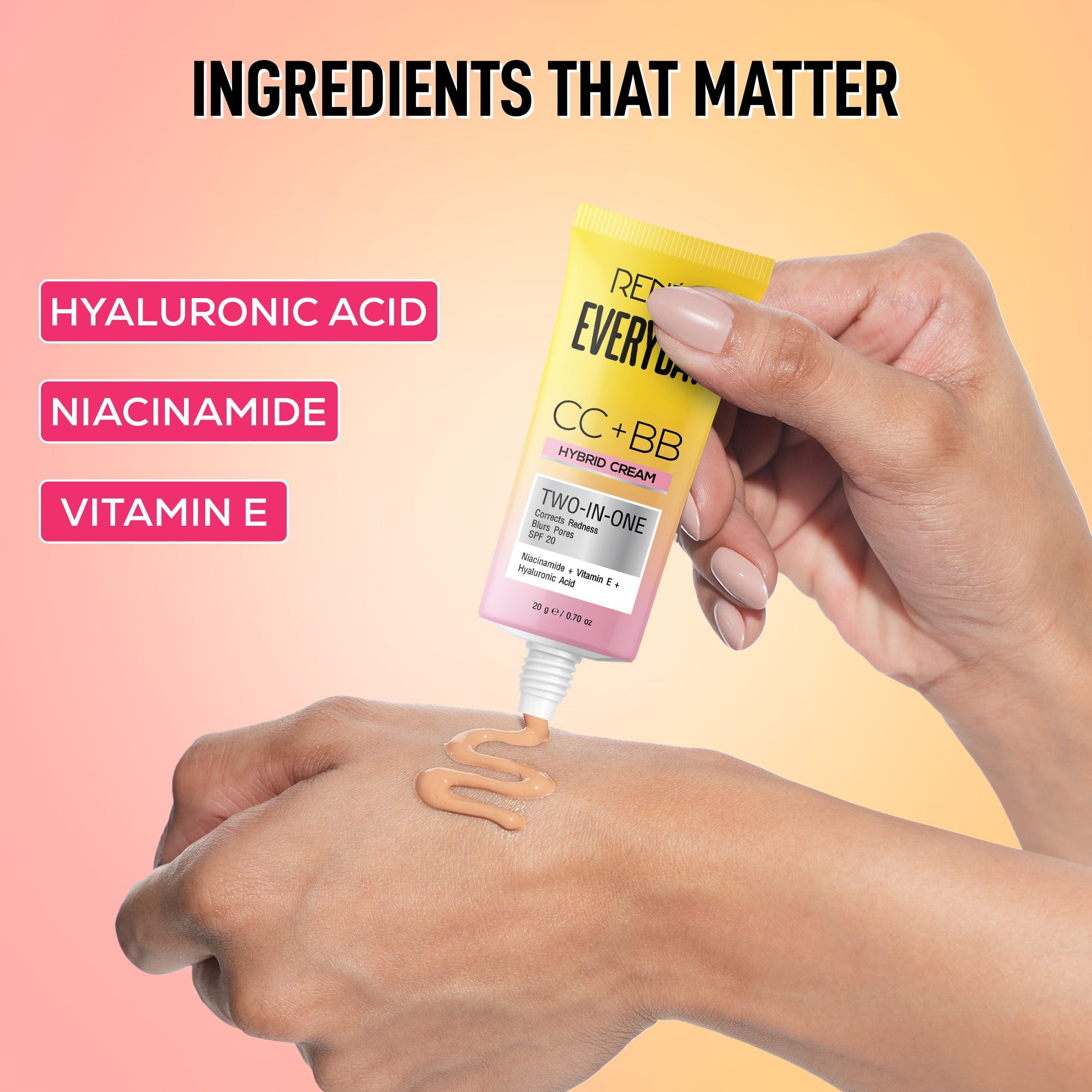 RENEE Everyday CC + BB Hybrid Cream With SPF 20, Hot Coffee, 20g