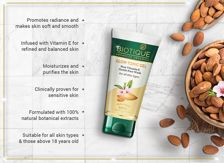 Biotique Glow Tonic Gel Pure Vitamin E Gentle Face Wash, 150ml - Image 6 - Buy from Indicrest