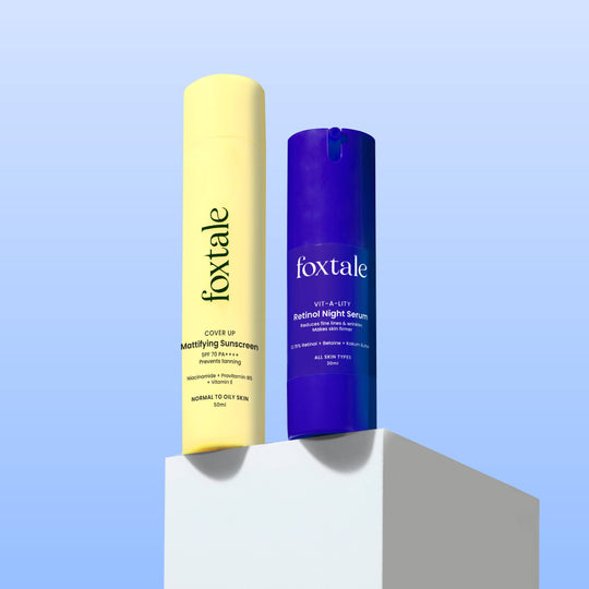 Foxtale Rapid Wrinkle Reduction SPF 70 Matte Finish Sunscreen + 0.15% Retinol Night Serum - Buy from Indicrest