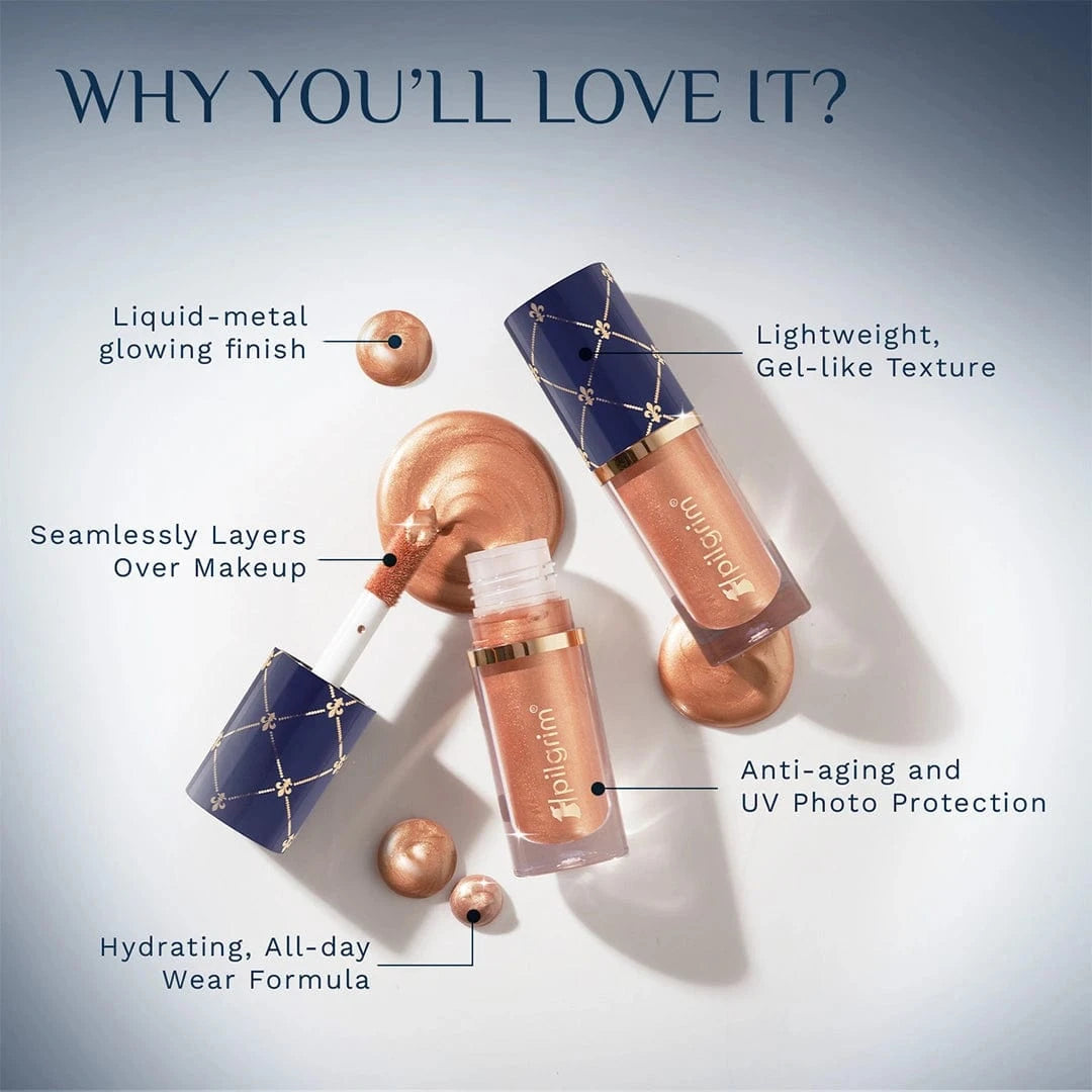 Pilgrim The French Collection Liquid Serum Highlighter, Sunkiss Gold - 01 - Image 5 - Buy from Indicrest