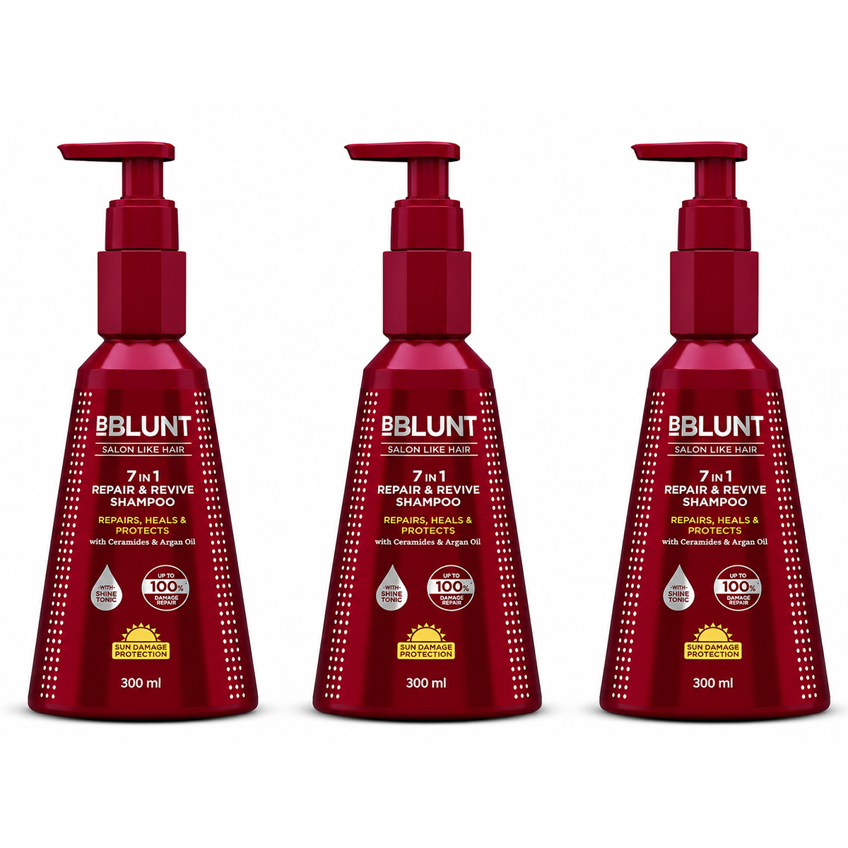 Bblunt 7 in 1 Repair & Revive Shampoo for Upto 100% Damage Repair, 300ml, Pack of 3 X 300ml - Buy from Indicrest