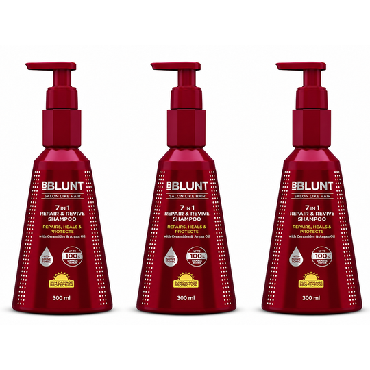 Bblunt 7 in 1 Repair & Revive Shampoo for Upto 100% Damage Repair, 300ml, Pack of 3 X 300ml - Buy from Indicrest