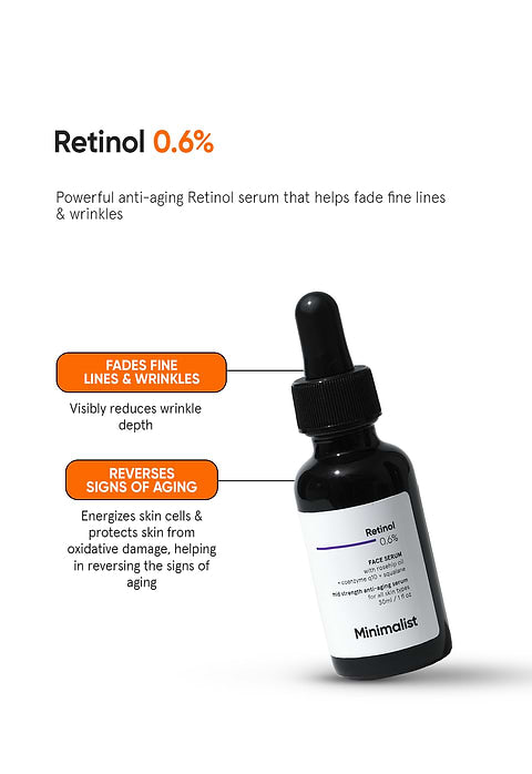 Minimalist Retinol 0.6% Face Serum For Medium strength Retinol mula  fading fine lines &amp; wrinkles, 30ml - Image 2 - Buy from Indicrest