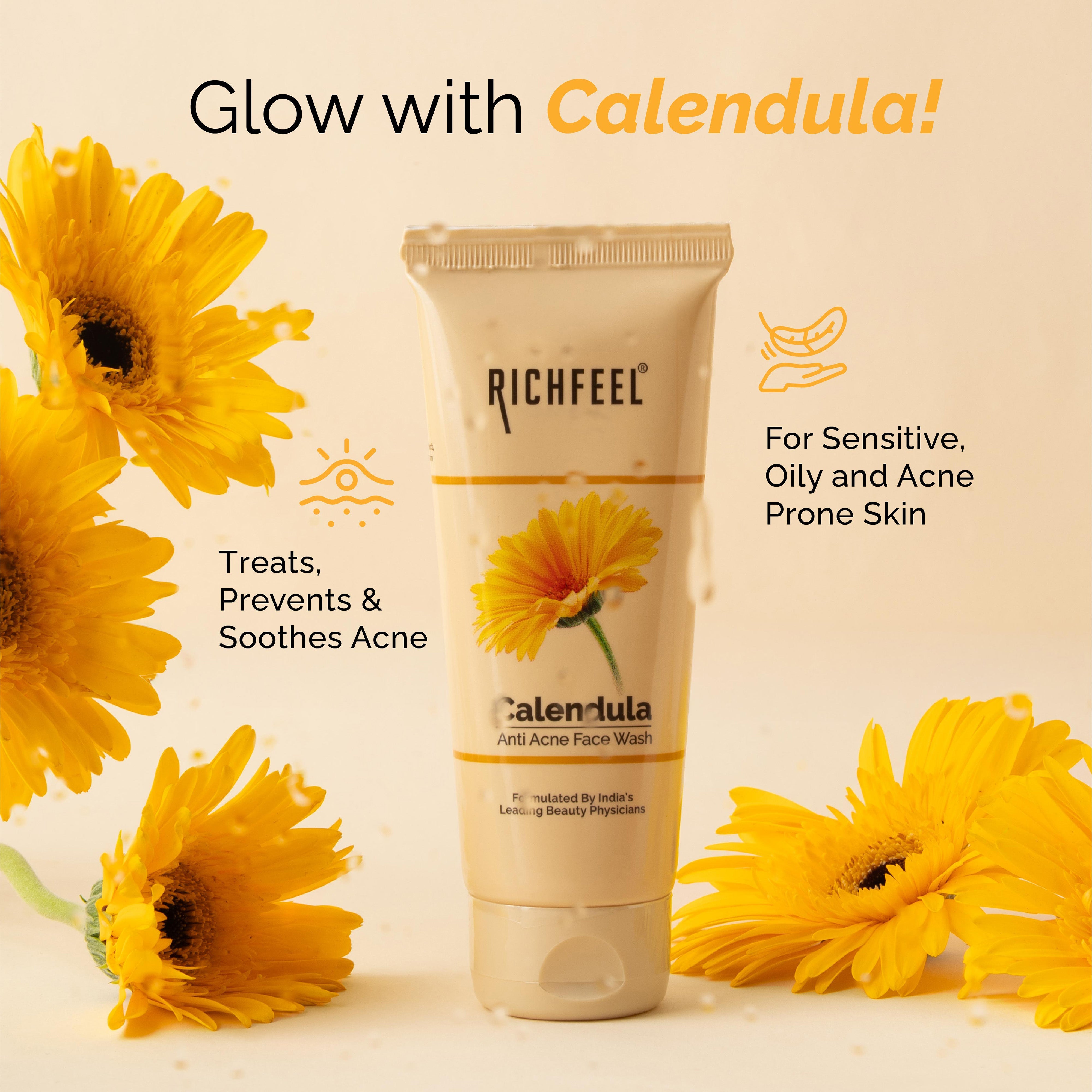 Richfeell Calendula Anti Acne Face Wash 100 g (Pack of 3) - Image 7 - Buy from Indicrest